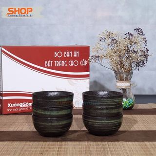 Bộ bát đĩa sứ Bát Tràng 12 MÓN quẹt sơn xanh kiểu Nhật đẹp sang trọng và đẳng cấp - XƯỞNG GỐM VIỆT