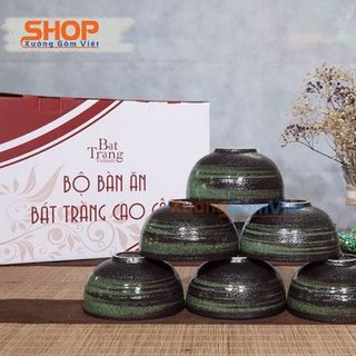 Bộ bát đĩa sứ Bát Tràng 12 MÓN quẹt sơn xanh kiểu Nhật đẹp sang trọng và đẳng cấp - XƯỞNG GỐM VIỆT
