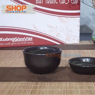 Bộ bát đĩa sứ Bát Tràng 12 MÓN quẹt sơn xanh kiểu Nhật đẹp sang trọng và đẳng cấp - XƯỞNG GỐM VIỆT