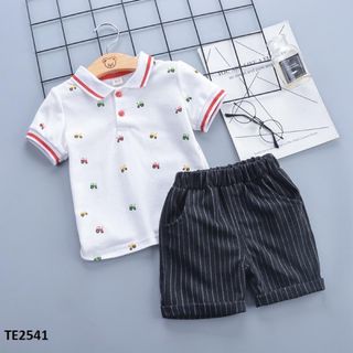 Set bé trai áo thun cổ bẻ + quần short kẻ TE2540