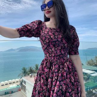 ĐẦM XOÈ HOA TÍM TAY PHỒNG - DT1343