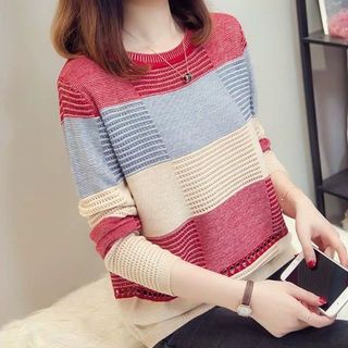 Áo len nữ phối màu