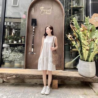 [Hình thật] Đầm váy nữ suông chữ A tím đuôi cá sát nách