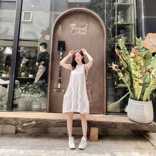[Hình thật] Đầm váy nữ suông chữ A tím đuôi cá sát nách