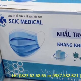 KHẨU TRANG 4 LỚP KHÁNG KHUẨN SCIC MÀU XANH + TRẮNG
