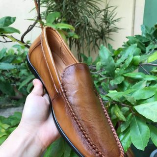 Giày lười nam nâu trơn da bò đẹp