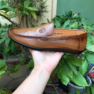 Giày lười nam nâu trơn da bò đẹp