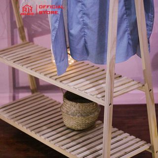 Giá treo quần áo gỗ 2 tầng RIBO HOUSE - size LỚN NHẤT - gỗ tự nhiên