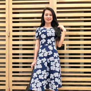 Đầm xòe S&M xếp ly ngực họa tiết - GR0088 giá sỉ
