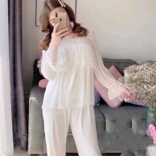 Đồ ngủ đồ mặc nhà tdqd bánh bèo cổ vuông tay bo chất voan quảng châu mềm mát