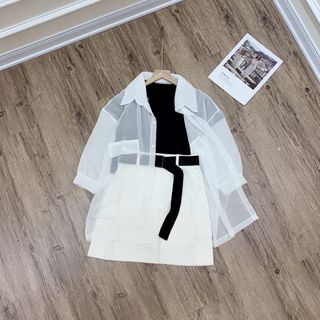 Sét áo thun bozip + áo khoác mỏng + chân váy + belt đẹp dã man