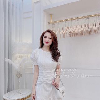 Váy đũi xước zúm đuôi cá tay bồng