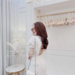 Váy đũi xước zúm đuôi cá tay bồng