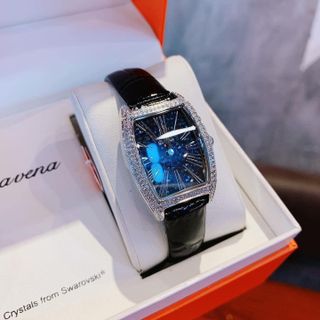 Đồng hồ Davena nữ mặt ngũ sắc [dây đen- mặt silver]