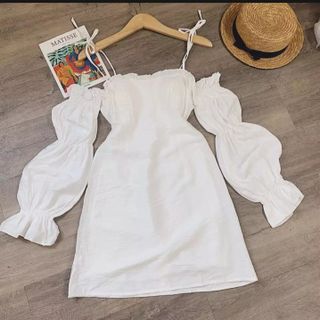 Đầm trắng tay phồng