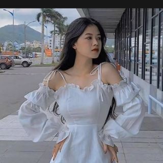 Đầm trắng tay phồng