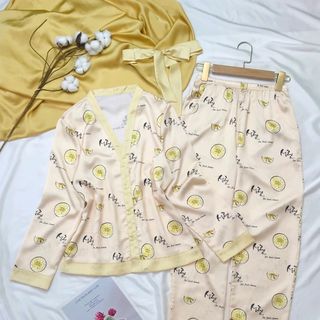 Đồ ngủ đồ mặc nhà pijama tdqd không cổ Kèm dây thắt lưng chất lụa việt nam giá sỉ