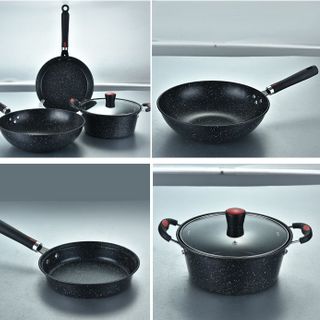 Bộ nồi chảo 3 chi tiết vân đá cremic đen đế từ siêu dày.
