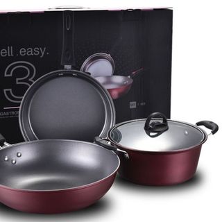 Bộ nồi chảo chống dính có tay cầm cao cấp ( 1 nồi 2 chảo) kích thước lần lượt 24x24x30, dùng được trên mọi loại bếp