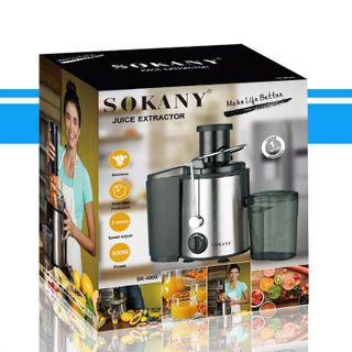 Máy ép trái cây Sokany 800W thiết kế sang trọng 2 tốc độ ép được hoa quả cứng cà rốt, cóc, ổi...vỏ inox bộ lọc siêu mịn sạch bã bảo hành 1 năm