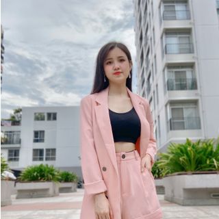 Set Áo Vest Áo Blazer Nữ Hồng Pastel 2 lớp có túi - Vải xịn Berska - ảnh thật + clip