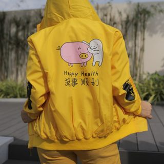 Áo khoác dù 2 lớp nam nữ in heo con đáng yêu - TN001
