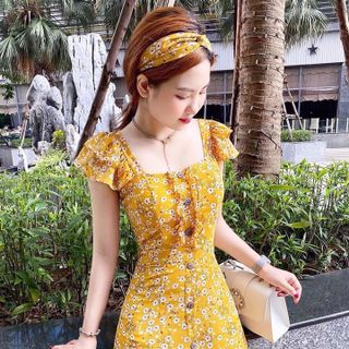 Đầm họa tiết cánh tiên kèm băng đô
