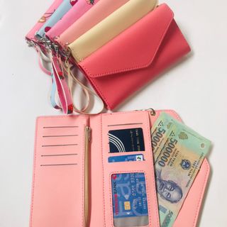 Ví nữ dài cầm tay, màu hồng đậm