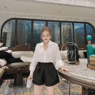 Set áo somi tay phồng và quần vây tầng