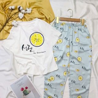 Đồ ngủ đồ mặc nhà áo thun quần lụa họa tiết hàng việt nam siêu cute giá sỉ