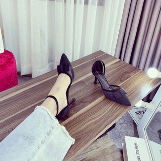 Giày sandal cao gót bít mũi lưới nơ sang chảnh