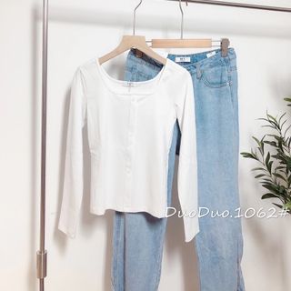Áo thun kiểu tay dài cổ vuông