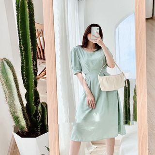 Đầm midi thắt eo xanh mint