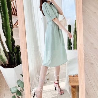 Đầm midi thắt eo xanh mint