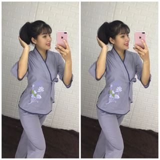 Đồ lam nữ- Mẫu nhựt nơ chui đầu thêu sen vải kate