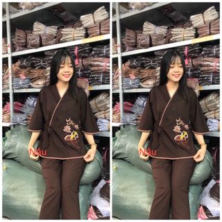 Đồ lam nữ- Mẫu nhựt nơ chui đầu thêu sen vải kate