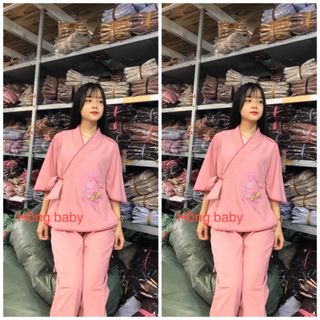 Đồ lam nữ- Mẫu nhựt nơ chui đầu thêu sen vải kate