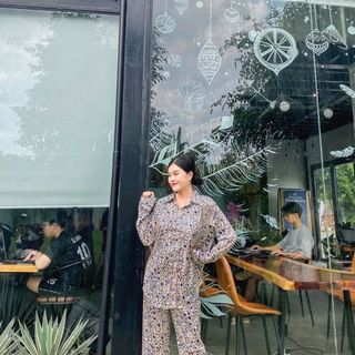 Đồ ngủ đồ pijama mặc nhà tdqd Cổ sơ mi chất lụa Quảng châu giá sỉ