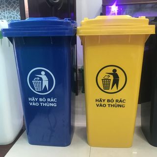 thùng rác 120 lít y tế màu vàng, thùng rác công cộng màu vàng , Thùng rác nhựa 2 bánh 120 lít giá sỉ