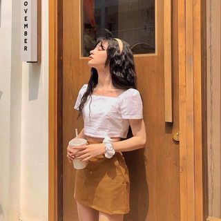 SET MIX CHÂN VÁY NÂU ÁO HOA CÚC