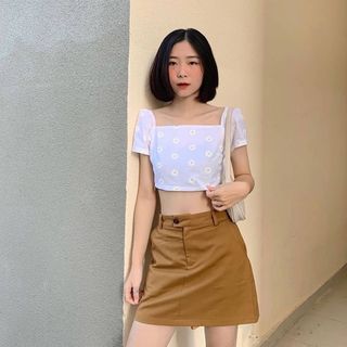SET MIX CHÂN VÁY NÂU ÁO HOA CÚC