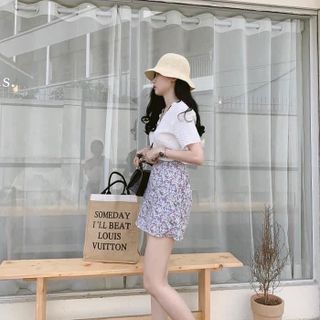 Set áo xốp và chân váy hoa