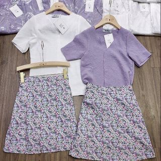 Set áo xốp và chân váy hoa