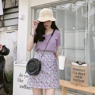 Set áo xốp và chân váy hoa