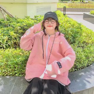 Áo khoác nữ form rộng hoodie có dây kéo