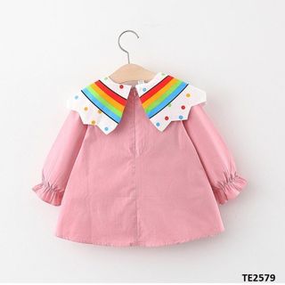 Váy bé gái thô mềm cổ trắng cầu vồng TE2578