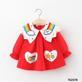 Váy bé gái thô mềm cổ trắng cầu vồng TE2578