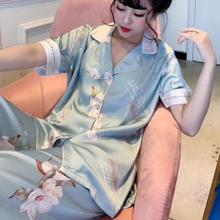 Đồ ngủ đồ mặc nhà pijama tnqd Hoa lan chất lụa hàng Quảng châu siêu đẹp giá sỉ