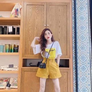 SET ÁO THUN IN VÀNG + QUẦN SHORT KAKI