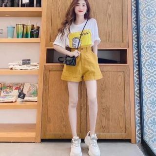 SET ÁO THUN IN VÀNG + QUẦN SHORT KAKI